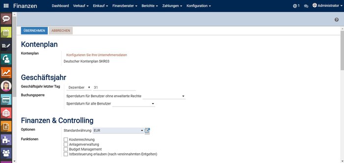 Odoo Finanzen - Konfiguration