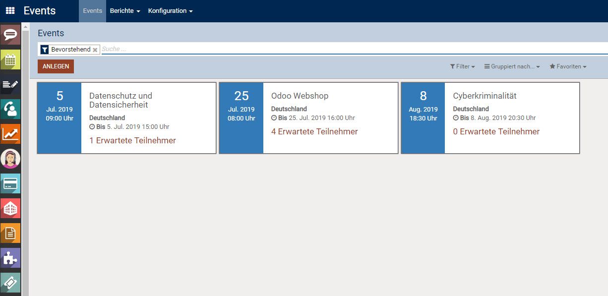 Hauptnavigation Odoo Modul Events